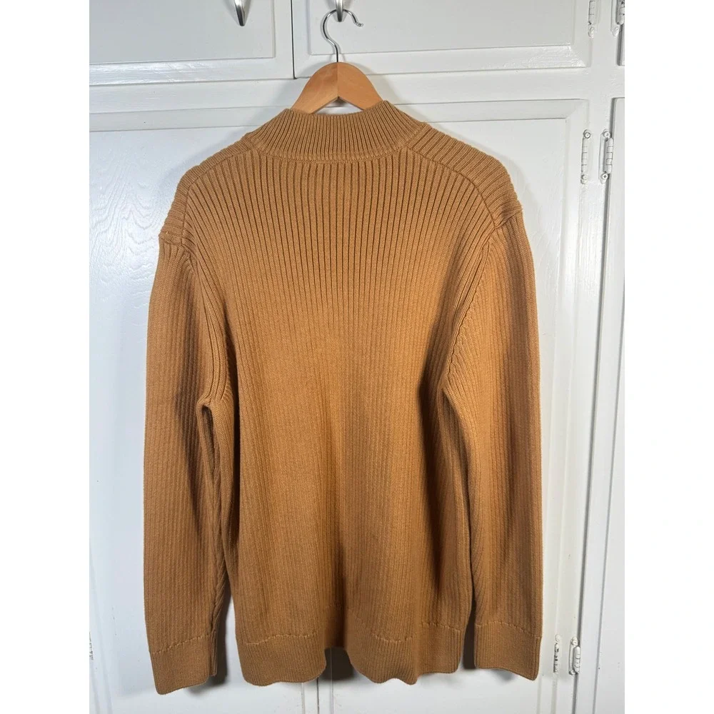 Pact Organic Cotton Quarter Zip Ribbed Sweater Mens XL Camel Brown New